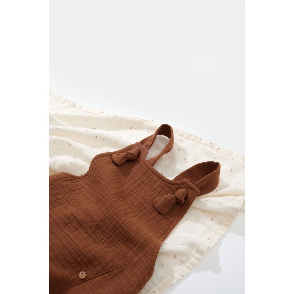Organic Cotton Baby Overalls Brown 9-12M GOTS Certified Romper - Picture 6 of 10